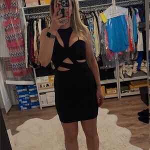 Solemio Black Cut-Out Mini Dress